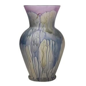 Rueven Art Glass Vase Art Nouveau Hand Painted Frosted Drip Glaze Finish Vintage